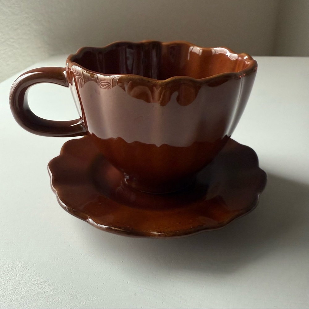 Hearth & Hand 5oz Scalloped Stoneware Espresso Tea Cup Brown, Fall Autumn 2025 - Picture 2 of 7